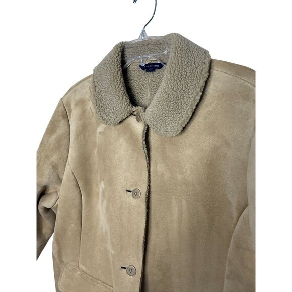 Lands' End Faux Suede Women's Sherpa Lined Coat Size 1X (16-18W) - Picture 2 of 10